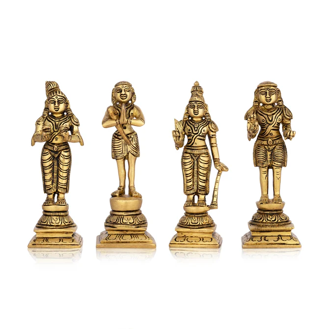 Naalvar Set - 6 x 2 Inches Appar, Sundarar, Sambandar, Manikkavacakar Antique Brass Idol